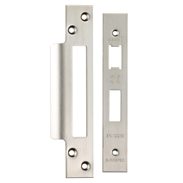 Eurospec Forend Strike & Fixings - Bas/Ess/Lss - Square - Satin Stainless Steel