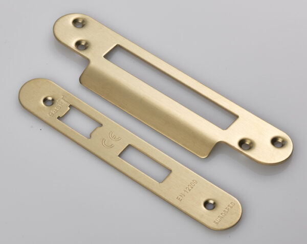 Eurospec Forend Strike & Fixings - Bas/Ess/Lss - Radius - Satin Brass