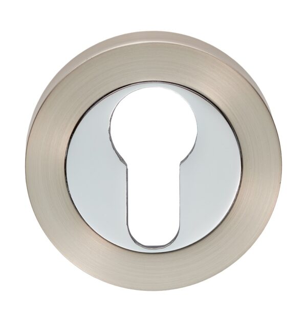 Carlisle Brass Escutcheon - Euro Profile on Concealed Fix Round Rose - Satin Nickel/Polished Chrome