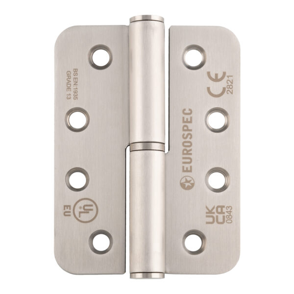 Eurospec 102 x 76 x 3mm Lift Off Hinge Grade 13 C/W Screws - Radius (Pair) - Right Hand - Satin Stainless Steel