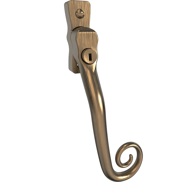 Mila Heritage Monkey Tail Casement Handle - Antique Bronze, 40mm Pin, R/H - Image 1
