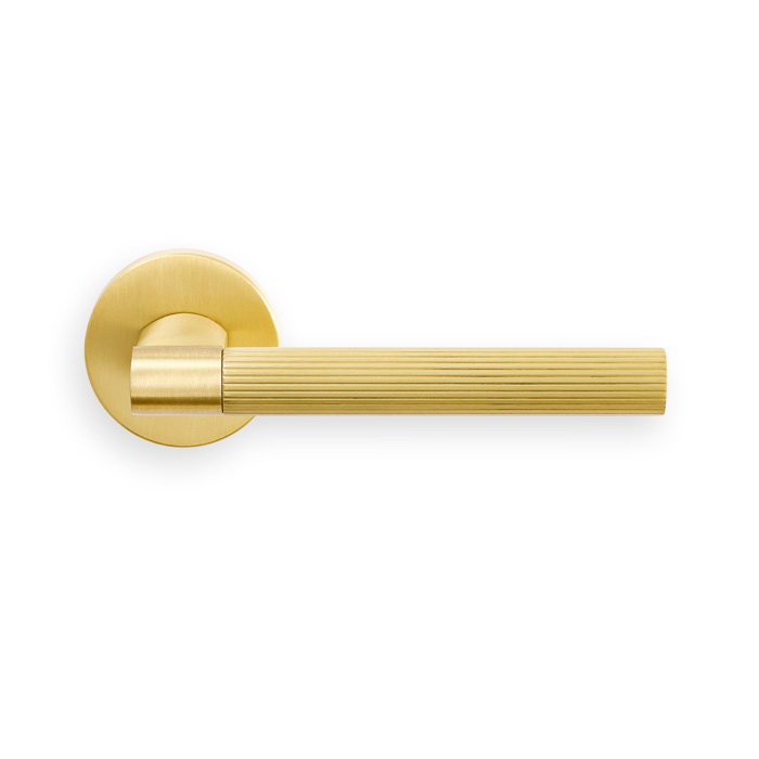 hey_riga_osa_frontale_1.jpg Carlisle Brass Hey Riga Lever Handle on Threaded Round Rose Osa (Satin Brass) - Image 1