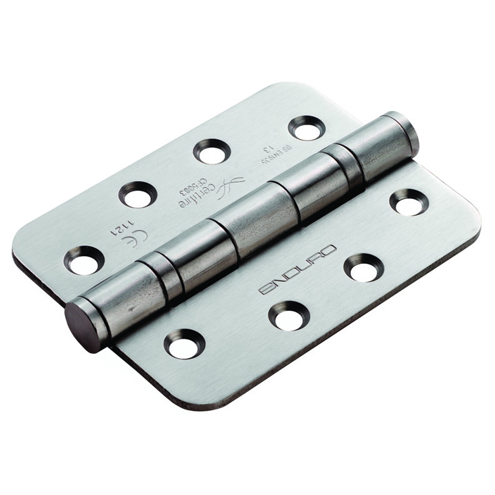 hin1433p13rsss_1.jpg Eurospec 102 x 76 x 3mm Ball Bearing Hinge Grade 13 C/W Screws Radius (Pair) - Satin Stainless Steel - Image 1
