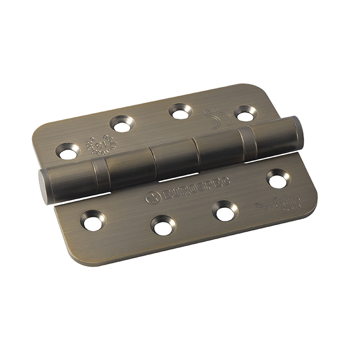 hin1433p_13ab_r.jpg Eurospec 102 x 76 x 3mm Ball Bearing Hinge Grade 13 C/W Screws (Pair) - Radius - Antique Brass - Image 1