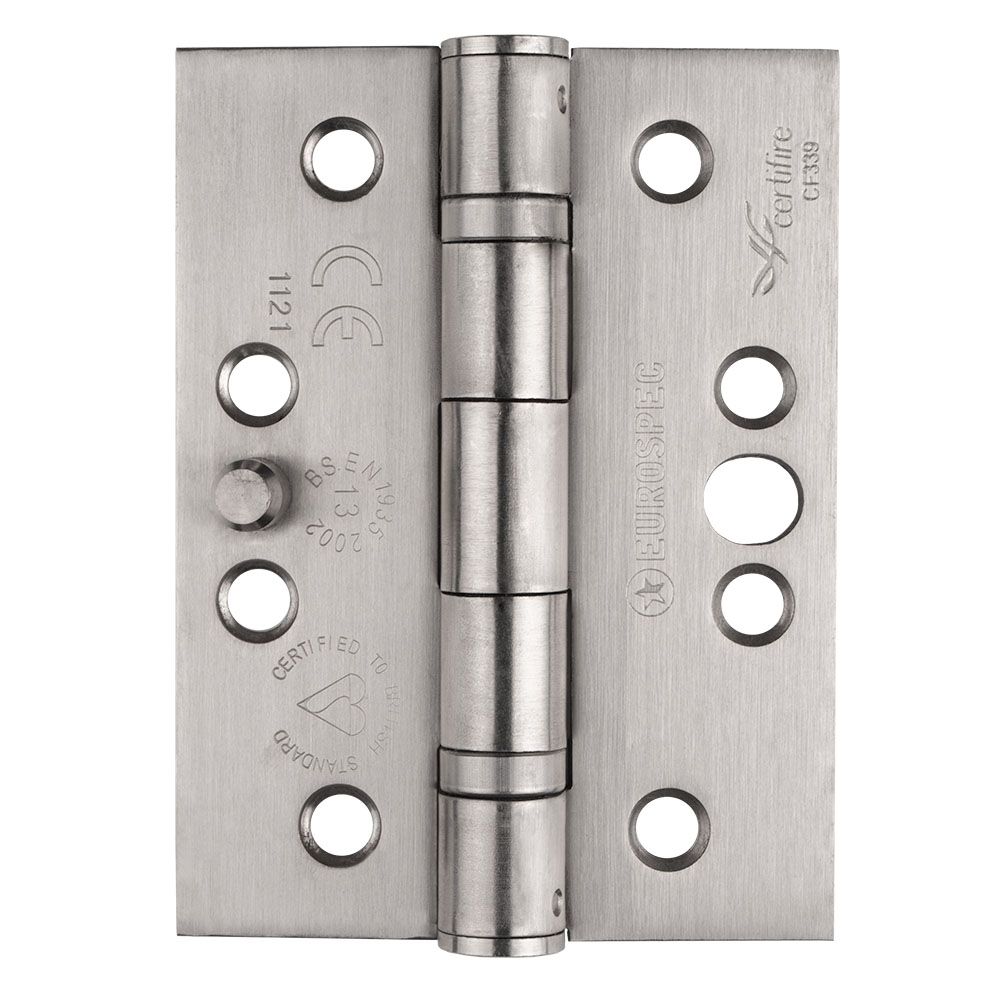 hin1433sec_13sss_2.jpg Eurospec 102 x 76 x 3mm Dog Bolt Ball Bearing Hinge Grade 13 C/W Screws (Pair) - Satin Stainless Steel - Image 1