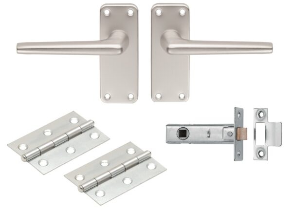 Eurospec Aluminium Lever Latch Internal Pack C/W Saa22 Handles 2.5" Tubular Latch & 1 Pair of Hinges - Satin Anodised Aluminium