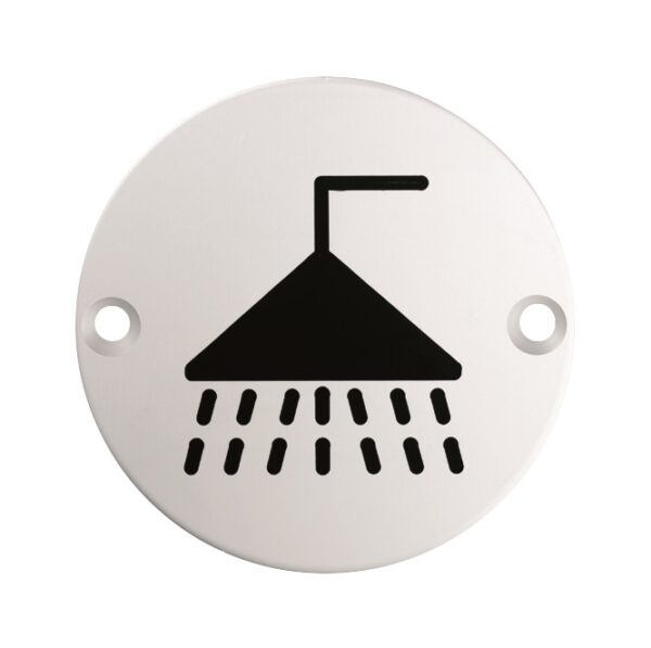 Eurospec 76mm Sign - Shower - Face Fix - Satin Stainless Steel