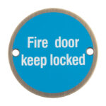 Eurospec 76mm Sign - Fire Door Keep Locked - Face Fix - Antique Brass