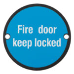 Eurospec 76mm Sign - Fire Door Keep Locked - Face Fix - Matt Black