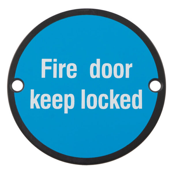 Eurospec 76mm Sign - Fire Door Keep Locked - Face Fix - Matt Black