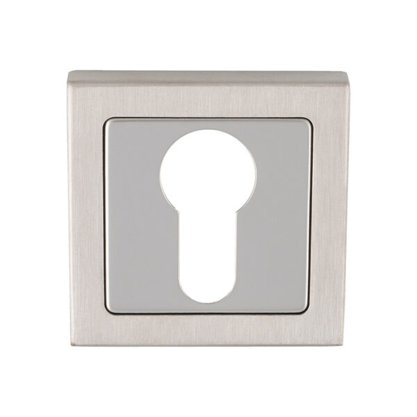 Eurospec Escutcheon - Euro Profile - Push-on Square Rose - Bright Stainless Steel/Satin Stainless Steel