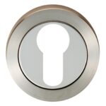 Eurospec Escutcheon - Euro Profile - Screw-on Round Rose - Bright Stainless Steel/Satin Stainless Steel