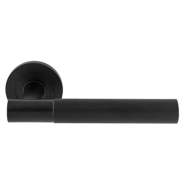 swl1172mb.jpg Carlisle Brass Arrow Lever on Sprung Screw-on Round Rose - Matt Black - Image 1