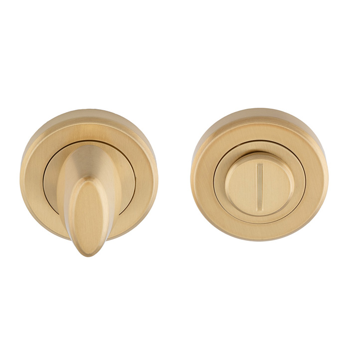 szm004sb.jpg Serozzetta Turn & Release - 5mm Spindle - Screw-on Round Rose - Satin Brass - Image 1